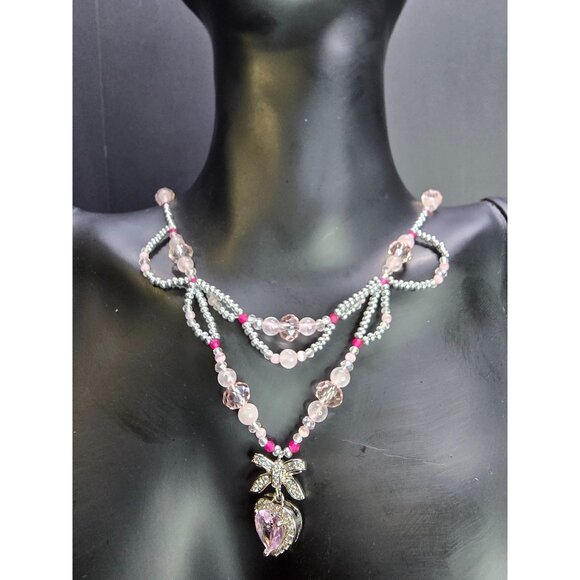 Unique Handcrafted 925 Sterling Silver Ruby Sweet Heart Inspired beaded Necklace - Picture 11 of 11